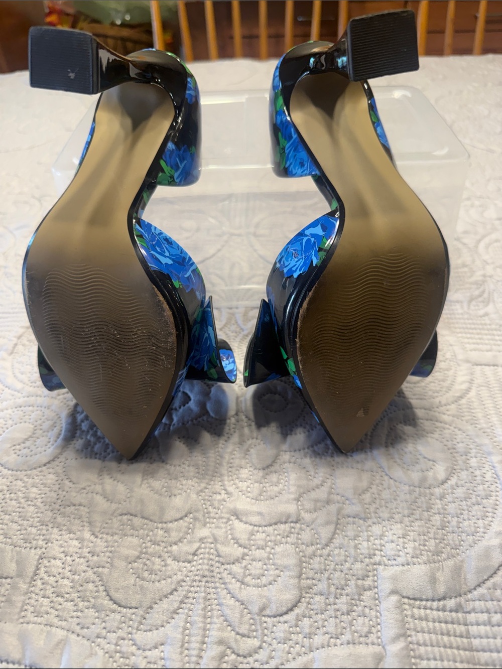 Betsey Johnson Blue Floral Bow D'Orsay Heels EUC - Picture 6 of 6